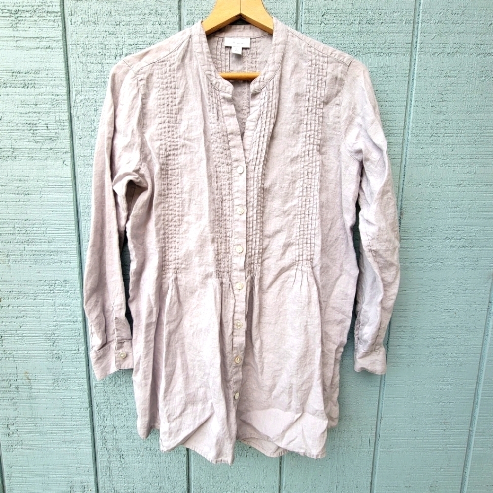 J Jill Love Linen Pintuck Button Down Tunic size SP Light Gray